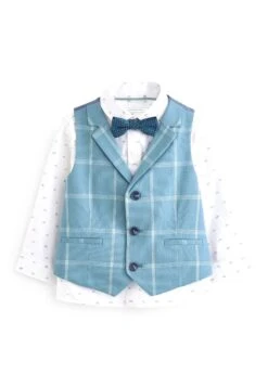 Next Set With Bow Tie Standard - Chaleco De Traje - Blue Check