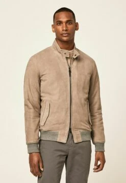 Hackett London Suede Harrington - Chaqueta De Cuero - Taupe