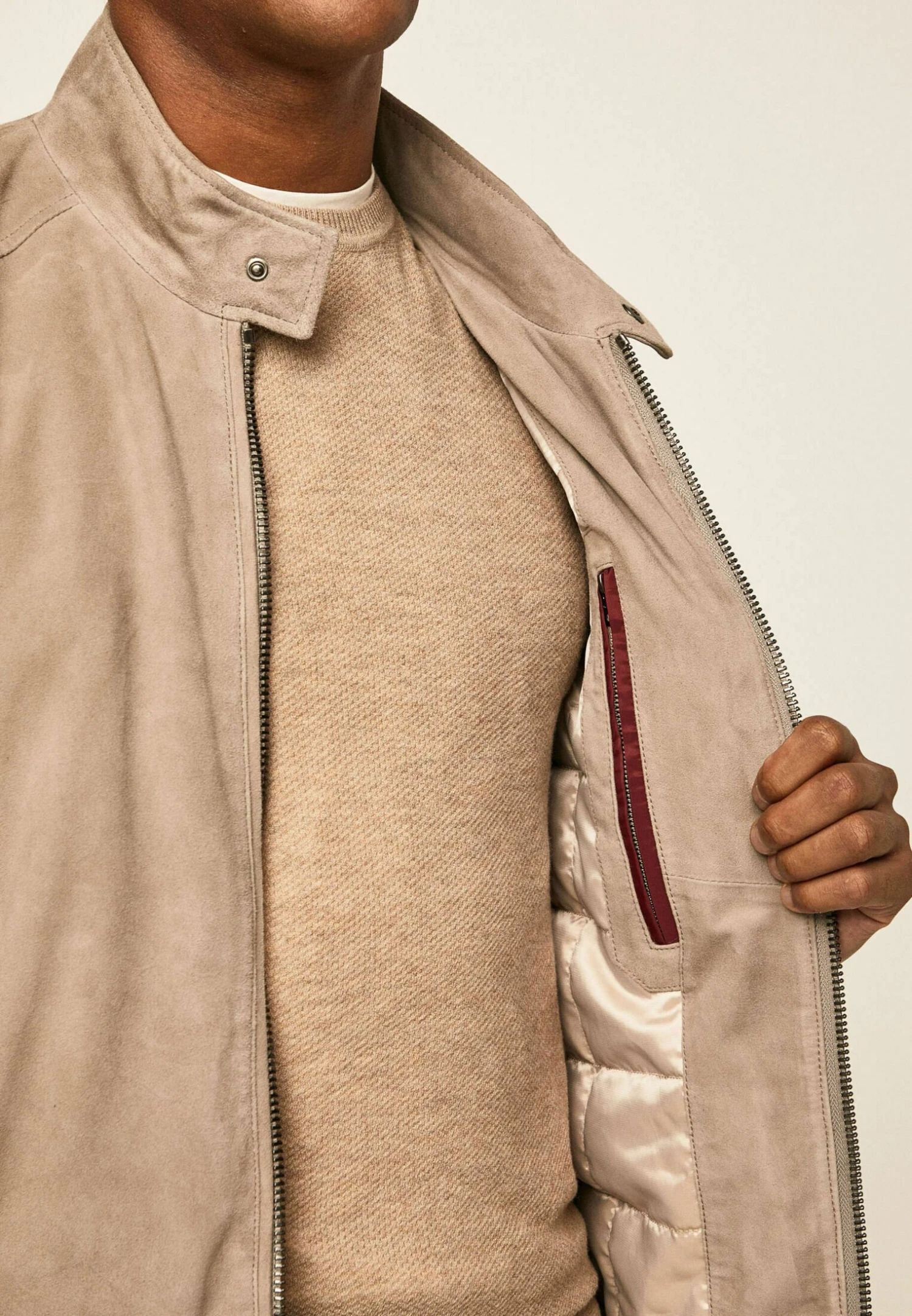 Hackett London Suede Harrington - Chaqueta De Cuero - Taupe - Imagen 4