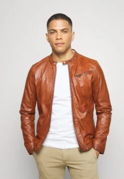 Freaky Nation Easy Jim - Chaqueta De Cuero - Cognac