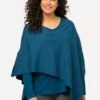 Ulla Popken Zipfelsaum, Quaste, V-Ausschnitt - Poncho - Blaugrün