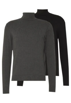 Pier One 2 Pack - Basic Turtleneck - Jersey De Punto - Black/Mottled Dark Grey