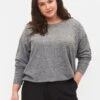 Zizzi Long-Sleeved Top With Pearl Detail - Jersey De Punto - Medium Grey Melange