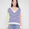 CHINTI & PARKER Riley Stripe V-Neck Sweater - Jersey De Punto - Cream/ Multi