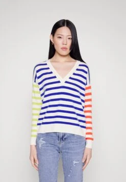 CHINTI & PARKER Riley Stripe V-Neck Sweater - Jersey De Punto - Cream/ Multi